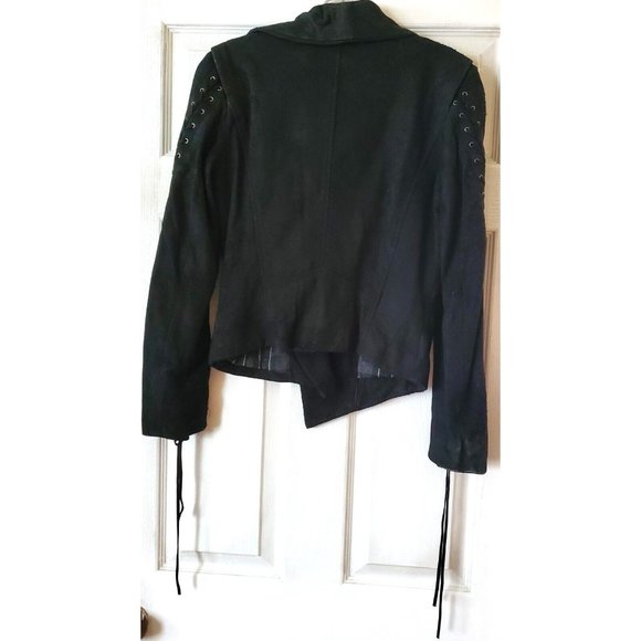 GAR-DE DESIGNER WOMENS BLACK DISTRESSED SUEDE ASYMMETRIC BIKER JACKET NWT - Picture 6 of 12
